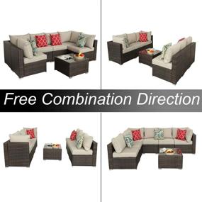 img 3 attached to HTTH Patio Furniture Sets Outdoor Rattan Wicker Conversation Sofa Garden Sectional Sets With Washable Cushions Coffee Table (Grey)