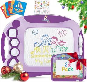 img 4 attached to Chuchik Magnetic Drawing Board For Kids And Toddlers, 15.7 Inch Doodle Writing Pad With 4-Color Travel Size Sketch Board For 3 To 5 Year Old Girls (Purple)