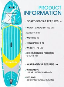 img 1 attached to 🏄 Kingdely Inflatable Stand Up Paddle Board with SUP Accessories Kit, Portable Carry Bag, Non-Slip Deck, Leash, Paddle, and Pump – Ideal for Youth and Adults