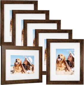 img 4 attached to Set Of 6, Rustic Dark Brown Wooden Picture Frames - 8X10 Photo Frames With Mats For 5X7 Pictures, Wall Collage Mount Or Tabletop Display - Perfect For Home Decor And Gift Giving