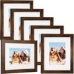 set of 6, rustic dark brown wooden picture frames - 8x10 photo frames with mats for 5x7 pictures, wall collage mount or tabletop display - perfect for home decor and gift giving logo