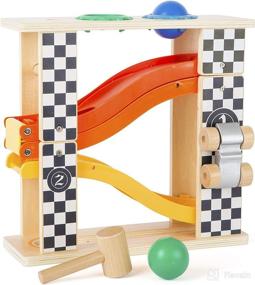 img 1 attached to 🔨 Rally Design Small Foot Wooden Toys: Marble Run and Knock Hammer Bench