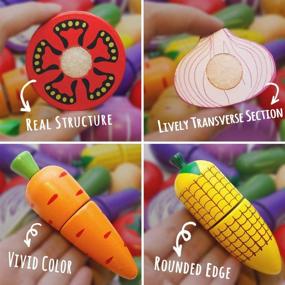 img 2 attached to Wooden Play Food For Kids Kitchen - Pretend Toy Fruits And Vegetables Set With Cutting Feature - Educational Toys For Toddlers - Ideal Gift For Boys And Girls By Airlab