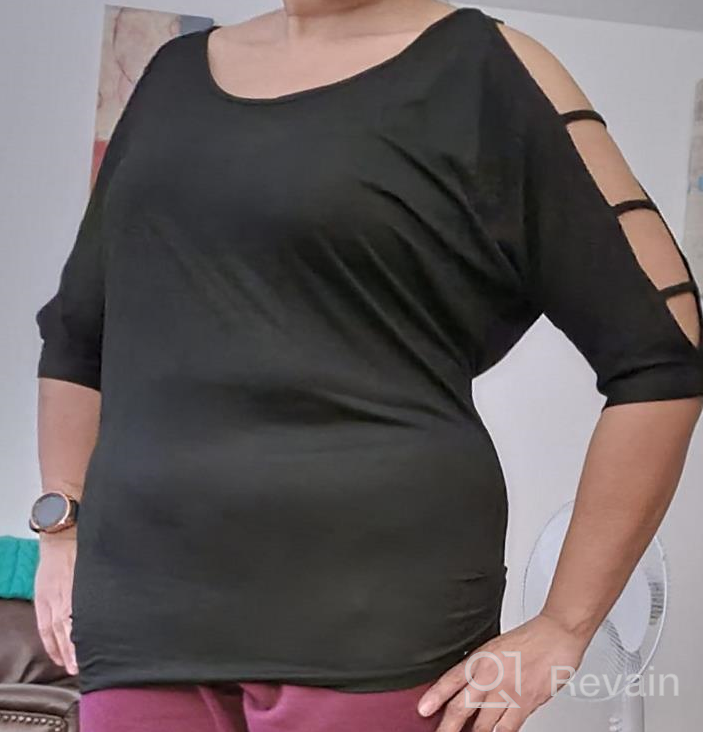 img 1 attached to Women'S Summer Cold Shoulder 3/4 Sleeve T-Shirt Pullover Blouse Top review by Todd Roybal