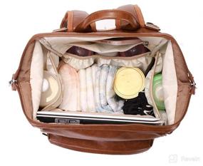 img 1 attached to LCY Leather Backpack Diaper Set Brown
