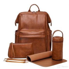 img 4 attached to LCY Leather Backpack Diaper Set Brown