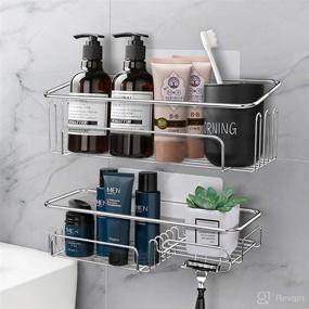 img 3 attached to SUS304 Stainless Steel 2-Pack Shower Caddy Basket Shelf, 11 Hooks, 30lb Bearing, Shower Shelf Adhesive Storage: 2-in-1 Bathroom and Kitchen Organizer