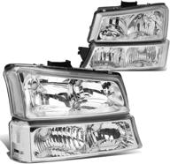 dna motoring chrome housing headlights for 2003-2006 chevy silverado/avalanche (no factory cladding) logo