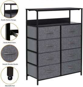 img 3 attached to Vertical Storage Organizer With 8 Drawers, Shelves, And Removable Fabric Bins - Ideal For Bedroom, Living Room, Hallway, Or Hotel - Sturdy Steel Frame And Wood Shelf Design