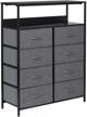 vertical storage organizer with 8 drawers, shelves, and removable fabric bins - ideal for bedroom, living room, hallway, or hotel - sturdy steel frame and wood shelf design logo