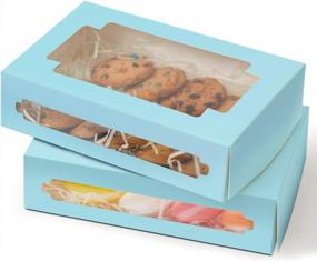 img 4 attached to 24 упаковки Yotruth Baby Blue Treat Boxes: идеально подходят для подарков, контейнеров и форм для печенья, сувениров для кондитерских конфет с прозрачным окошком
