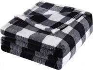 super soft bobor buffalo plaid throw blanket - black and white checker pattern for christmas, couch, bed - lightweight and fuzzy decorative blanket, 50"x60 logo