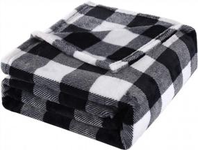 img 4 attached to Super Soft BOBOR Buffalo Plaid Throw Blanket - Black And White Checker Pattern For Christmas, Couch, Bed - Lightweight And Fuzzy Decorative Blanket, 50"X60