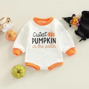 img 2 attached to Halloween Newborn Onesie Outfit - Wickedly Cute Pumpkin Print Sweatshirt Top For Baby Boy Or Girl - Oversized Romper Bodysuit Clothes
