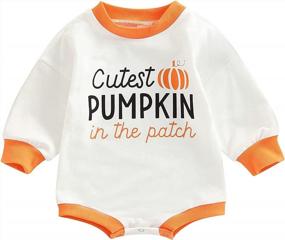 img 4 attached to Halloween Newborn Onesie Outfit - Wickedly Cute Pumpkin Print Sweatshirt Top For Baby Boy Or Girl - Oversized Romper Bodysuit Clothes
