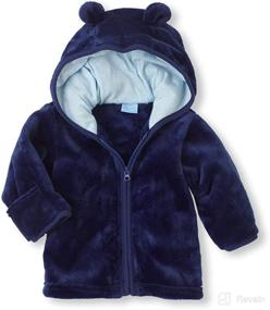 img 4 attached to Newborn Baby Boys and Girls Fleece Hooded Zipper Up Jacket Coat with Ears Hat - Warm Outwear Overcoat for Fall Winter