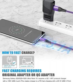 img 2 attached to Получите быструю зарядку с помощью кабеля USB C из 3 упаковок — длина 10 футов, 6,6 фута, 3,3 фута, нейлоновая оплетка — совместим с Samsung Galaxy, LG, Moto, PS5 и другими — фиолетовый
