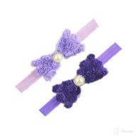 🎀 lace rose bows pearl baby girl headbands elastic hair band - 15 colors (lavender+purple) logo