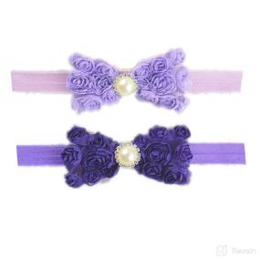 img 3 attached to 🎀 Lace Rose Bows Pearl Baby Girl Headbands Elastic Hair Band - 15 Colors (Lavender+Purple)