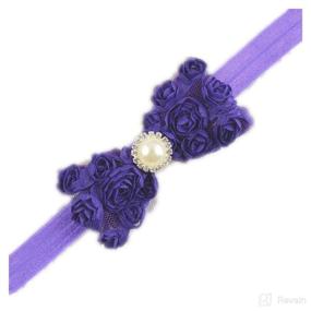 img 2 attached to 🎀 Lace Rose Bows Pearl Baby Girl Headbands Elastic Hair Band - 15 Colors (Lavender+Purple)