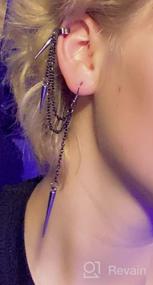 img 5 attached to 🎸 Retro Rivet Earrings: Long & Short Ear Clips with Goth Punk Tassels - Fashion Statement!