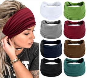 img 4 attached to Boho African Style Head Wraps For Women - Non-Slip Wide Headbands For Workout And Fashion - Set Of 8