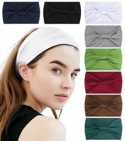 img 3 attached to Boho African Style Head Wraps For Women - Non-Slip Wide Headbands For Workout And Fashion - Set Of 8