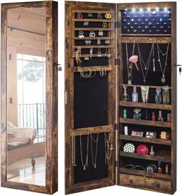 img 4 attached to Organize Your Jewelry In Style: YOKUKINA LED-Lit Mirror Cabinet With Lockable Armoire