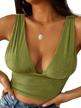 lyaner women's sexy deep v neck slim fitted strap crop cami tank sleeveless top logo