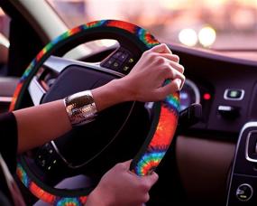 img 2 attached to 🌊 Stylish Waveyu Steering Wheel Cover, Universal Fit Car Accessory with Cute Colorful Patterns, Anti-Slip & Sweat Absorbent