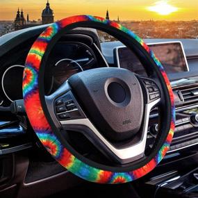 img 4 attached to 🌊 Stylish Waveyu Steering Wheel Cover, Universal Fit Car Accessory with Cute Colorful Patterns, Anti-Slip & Sweat Absorbent