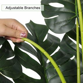 img 3 attached to Artificial Swiss Cheese Plant - 4Ft Tall Monstera Deliciosa With 15 Split Leaves - Faux Tropical Monstera Palm Tree For Home, Office, Store, Garden Floor Decor - Set Of 2
