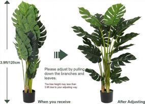 img 2 attached to Artificial Swiss Cheese Plant - 4Ft Tall Monstera Deliciosa With 15 Split Leaves - Faux Tropical Monstera Palm Tree For Home, Office, Store, Garden Floor Decor - Set Of 2
