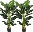 artificial swiss cheese plant - 4ft tall monstera deliciosa with 15 split leaves - faux tropical monstera palm tree for home, office, store, garden floor decor - set of 2 logo