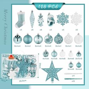 img 3 attached to SOLEDI 128-Piece Blue Shatterproof Christmas Ball Ornament Set - Assorted Xmas Tree Decorations, Decorative Baubles, Gift Package With Reusable Hand For Holiday Décor