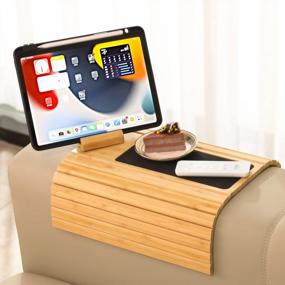 img 4 attached to Enhance Your Comfort With GEHE Sofa Arm Tray Table - 360° Rotating Phone Holder, Flexible & Foldable Design, Perfect For Drinks, Snacks, Remote Control, And Phone!