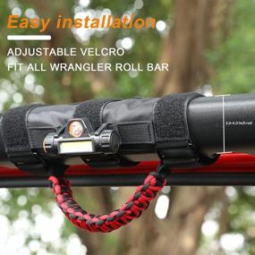 img 2 attached to Red 2Pcs Jeep Gladiator JT 1945-2021 Upgrade Roll Bar Grab Handles With Dome Light, Paracord Grips Fit 2.0-4.0 Inch Rods CJ YJ TJ JK JL & Gladiator Accessories