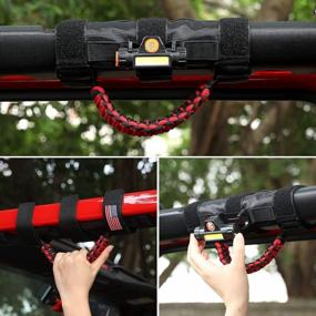 img 3 attached to Red 2Pcs Jeep Gladiator JT 1945-2021 Upgrade Roll Bar Grab Handles With Dome Light, Paracord Grips Fit 2.0-4.0 Inch Rods CJ YJ TJ JK JL & Gladiator Accessories