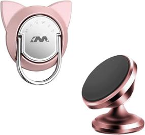 img 4 attached to 🌹 Rose Gold Cat Phone Ring Holder with Magnetic Car Mount and Finger Ring Stand