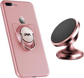 img 2 attached to 🌹 Rose Gold Cat Phone Ring Holder with Magnetic Car Mount and Finger Ring Stand