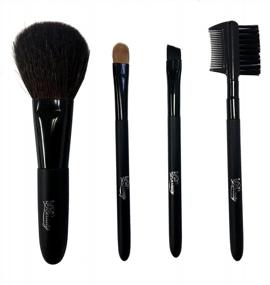 img 4 attached to 4Pc Makeup Brush Set With Black Carrying Case - Foundation, Eye Shadow, Eyebrow & Eyelash Brushes - Short Handle Wood Handle In Black Color