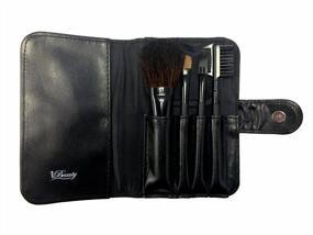 img 3 attached to 4Pc Makeup Brush Set With Black Carrying Case - Foundation, Eye Shadow, Eyebrow & Eyelash Brushes - Short Handle Wood Handle In Black Color