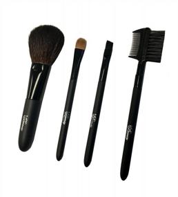 img 1 attached to 4Pc Makeup Brush Set With Black Carrying Case - Foundation, Eye Shadow, Eyebrow & Eyelash Brushes - Short Handle Wood Handle In Black Color