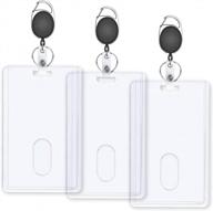 secure your credentials with clear heavy duty id badge holders and retractable badge reel - 3 pack logo