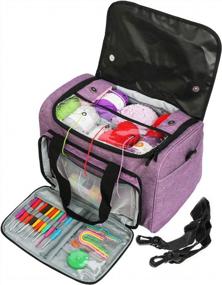 img 4 attached to Large Capacity Looen Yarn Knitting Storage Tote - Portable Travel Bag For Unfinished Bulk Projects With Shoulder Strap & Crochet Hooks Case