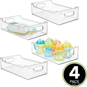 img 3 attached to 📦 Efficient Storage Solution: mDesign Wide Plastic Nursery Storage Container Bins with Handles - Perfect for Organizing Baby Essentials in Cabinets, Closets or Cubby Shelves - 4 Pack - Clear