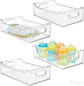 img 4 attached to 📦 Efficient Storage Solution: mDesign Wide Plastic Nursery Storage Container Bins with Handles - Perfect for Organizing Baby Essentials in Cabinets, Closets or Cubby Shelves - 4 Pack - Clear