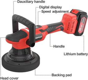 img 3 attached to POPULO Brushless Buffer Polisher: Cordless Car Waxer with Digital Display, 7 Speeds, Lithium Battery, and 4 Foam Pads