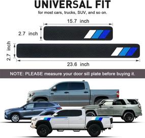 img 3 attached to 🚪 MOCHENT Carbon Fiber Door Sill Plate Guard for Toyota Tacoma 4Runner Tundra Rav4 Highlander - Tricolor Retro Stripe Door Sill Protectors, Accessory Kit (White/Blue/Dark Blue)