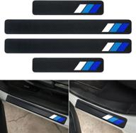 🚪 mochent carbon fiber door sill plate guard for toyota tacoma 4runner tundra rav4 highlander - tricolor retro stripe door sill protectors, accessory kit (white/blue/dark blue) logo